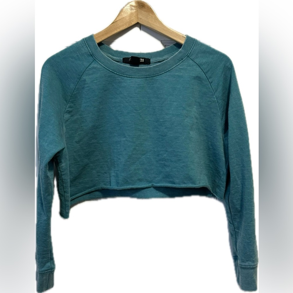 Forever 21 Teal Long Sleeve Crop Top